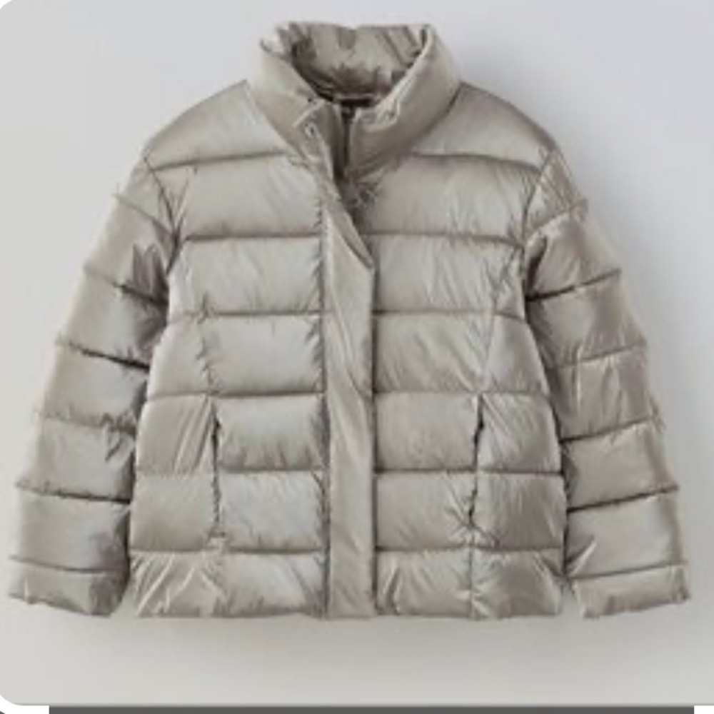 Zara Kids Puffer Jacket in Light Silver size 9-10